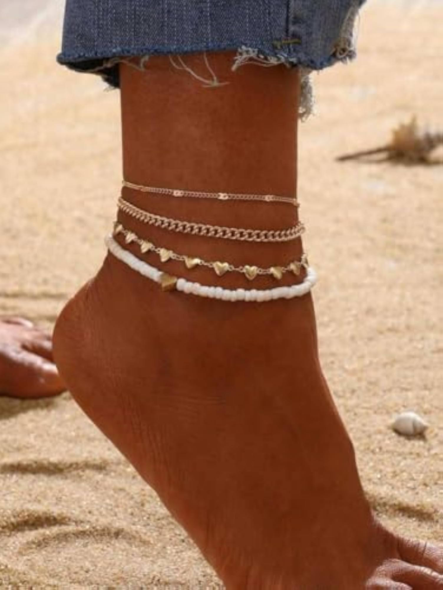 Bling Queen Boho Anklet Heart Chains Beaded